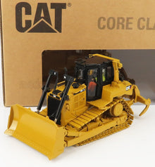 Yellow CAT D6R XL bulldozer model with black cabin, detailed tracks, and front blade, offered on Vroomi