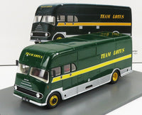 Team Lotus Bedford transporterschaalmodel van Vroomi, groen met gele streep, 1:43 diecast replica