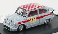 Voiture miniature Fiat Abarth N 28 grise avec toit à damier rouge, présentée chez Vroomi