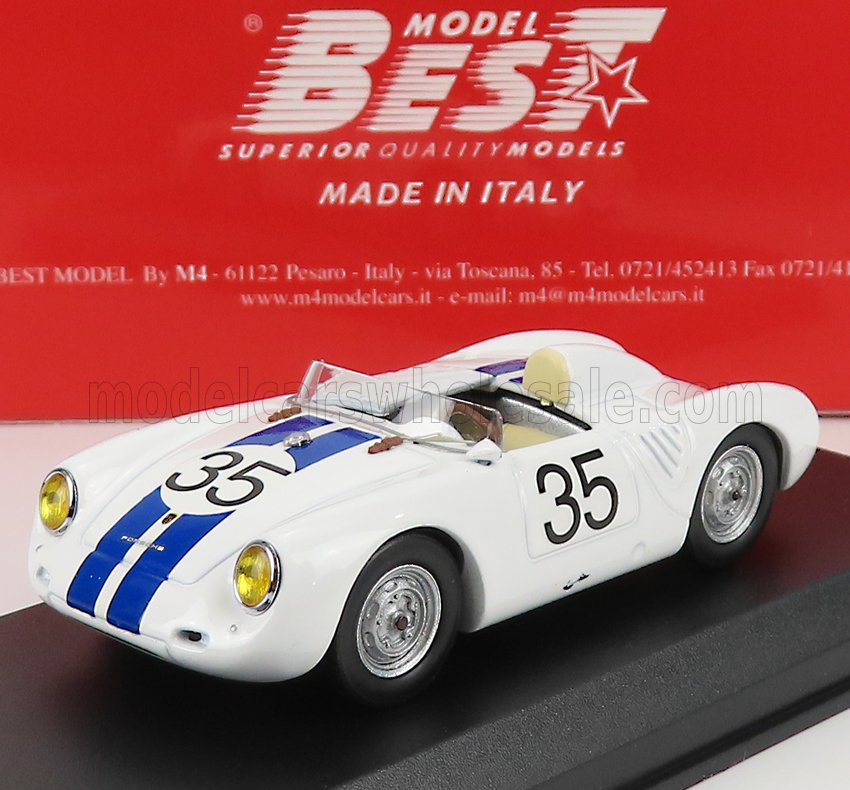 PORSCHE - 550 RS SPIDER N 35 24h LE MANS 1957 HUGUS - G.DE BEAUFORT - BIANCO BLU - Vroomi