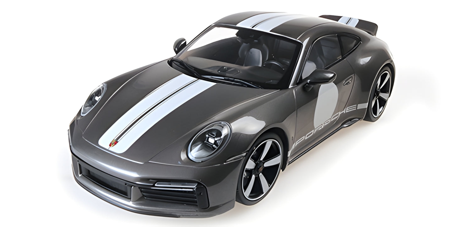 PORSCHE 911 (992) SPORT CLASSIC GREY METALLIC 2022 WITH STRIPE AND PORSCHE WRITING