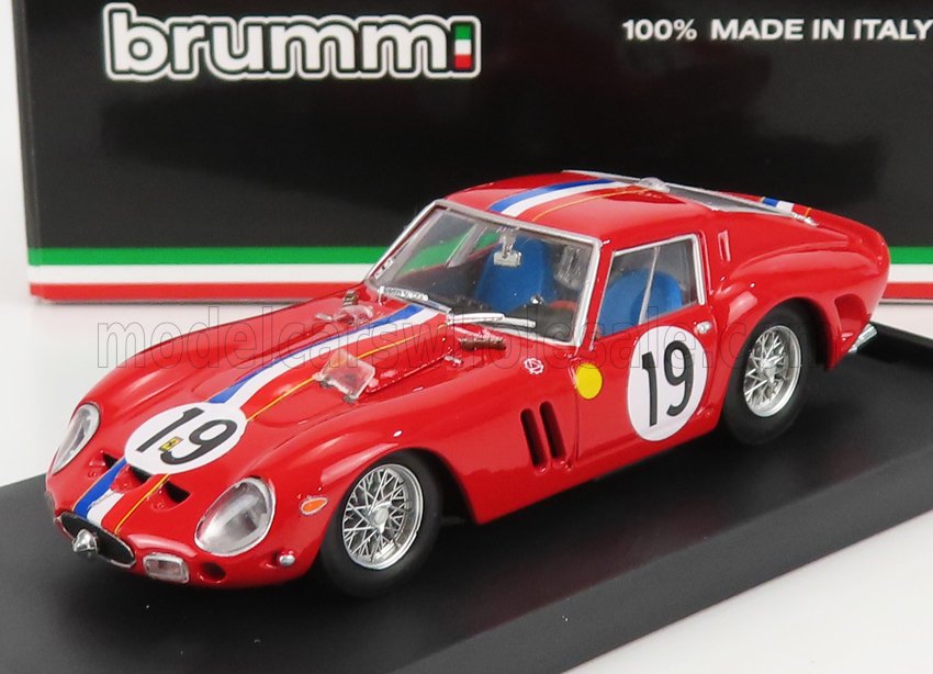 FERRARI - 250 GTO 3.0L V12 COUPÉ TEAM PIERRE NOBLET N. 19, 2° posto alla 24 Ore di Le Mans 1962, JEAN GUICHET - PIERRE NOBLET - ROSSO BIANCO BLU, modellino in scala modellino Vroomi