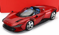 Modellino in scala Ferrari rosso con interni blu, esposto da Vroomi per collezionisti