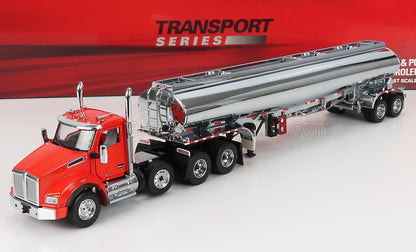 Red Kenworth T800 tanker truck model with chrome fuel trailer from Transport Series available via Vroomi platform