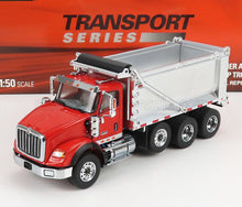1:50 scale red and silver dump truck model from Transport Series available on Vroomi
