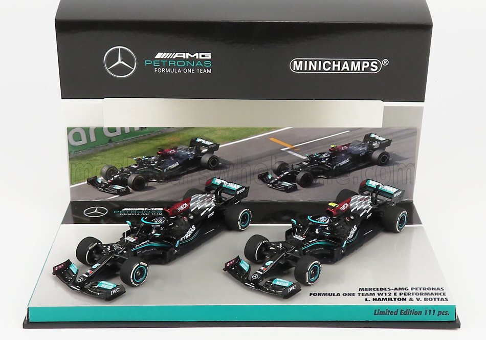 MERCEDES GP | F1 SET 2X W12 MERCEDES M12 EQ POWER+ TEAM AMG PETRONAS MOTORSPORT FORMEL EINS N 44 SAISON 2021 LEWIS HAMILTON + N 77 SAISON 2021 VALTTERI BOTTAS