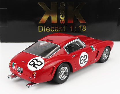 Red Ferrari 250 GT SWB diecast model car 1:18 scale with racing number 62, available on Vroomi