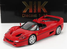 Red Ferrari F50 diecast model 1:18 scale with black interior, featured on Vroomi platform