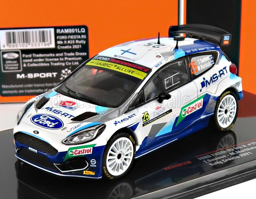 1/43 scale Ford Fiesta R5 #25 rally car die-cast model, available now at Vroomi