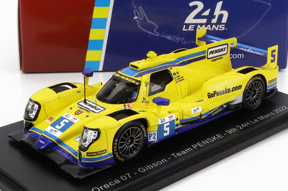 Yellow Team Penske Oreca 07 Le Mans race car model with blue accents, number 5, available on Vroomi