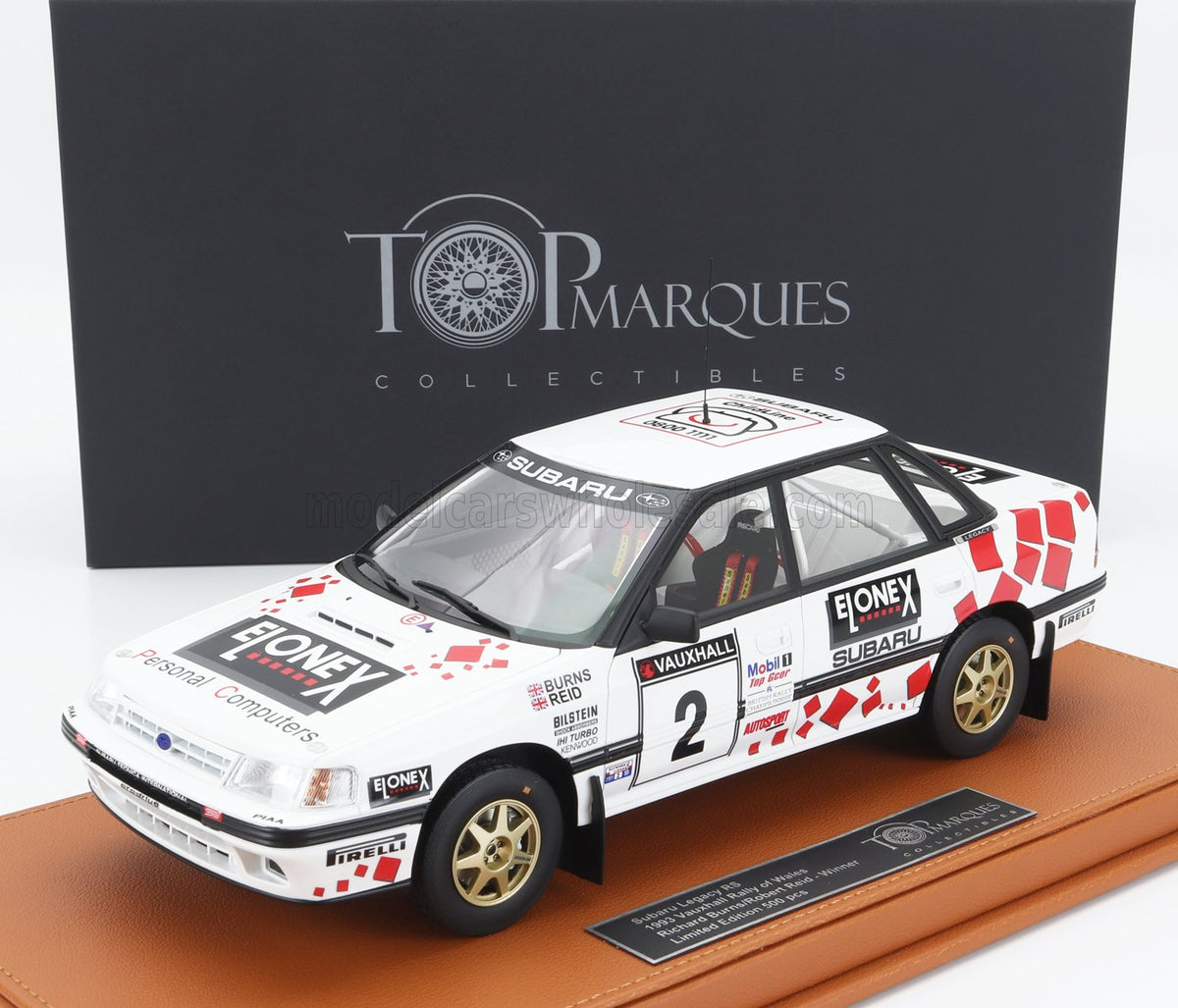 Subaru Legacy RS No. 2 Winner British Rally Richard Burns Robert Reid 1993 with Showcase Topmarques 1:18 scale model