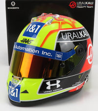 Vroomi schaalmodel helm: Haas F1 Team Uralkali 1&1-livrei, gedetailleerde replica met Schuberth-branding