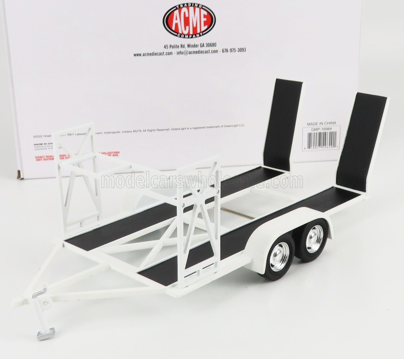 ACCESSORIES - CARRELLO TRASPORTO AUTO 2-ASSI - CAR TRANSPORTER TRAILER - CAR NOT INCLUDED - WHITE BLACK - Vroomi