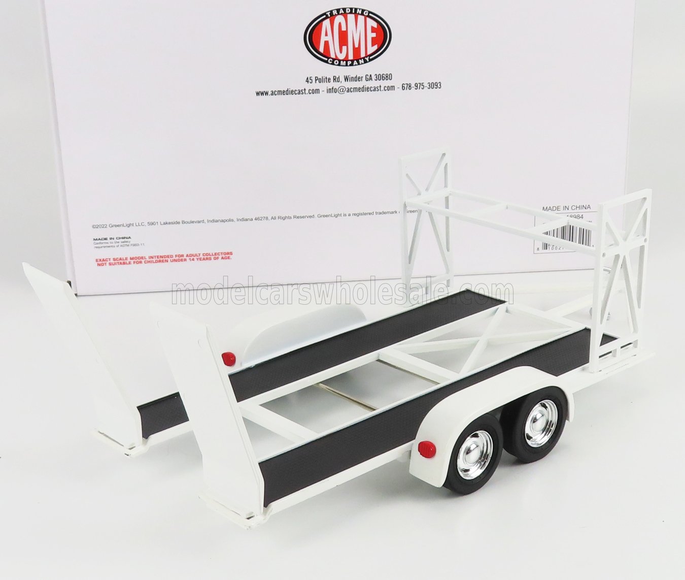 ACCESSORIES - CARRELLO TRASPORTO AUTO 2-ASSI - CAR TRANSPORTER TRAILER - CAR NOT INCLUDED - WHITE BLACK - Vroomi