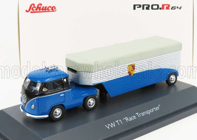 VOLKSWAGEN - T1b CONTINENTAL MOTORS PORSCHE CAR TRANSPORTER 1962 - BLUE BLACK - Vroomi