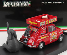 FIAT - 500R VEICOLO PUBBLICITARIO 1972 - CIRCO CIRCUS HERMAN RENZ OLANDA WITH TWO ELEFANTS FIGURES - MYSTERY 2008 - RED Scale model car on Vroomi