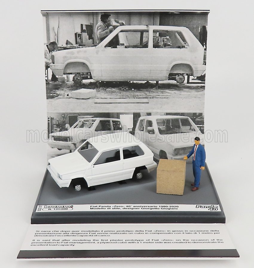 Fiat Panda Zero 40th Anniversario 1980-2020 White with Designer Giorgetto Giugiaro Figure Brumm 1:43 scale model