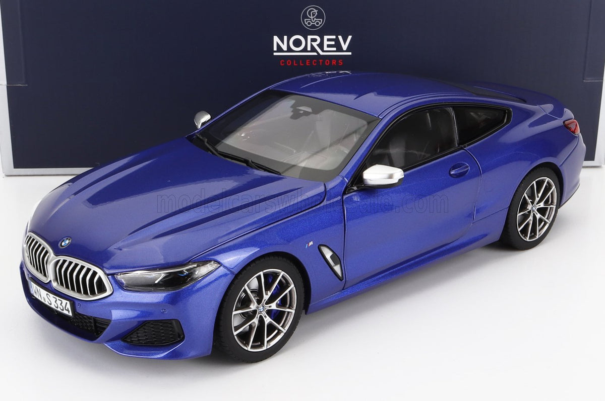 Blue BMW 8 Series scale model car by Norev, showcased for Vroomi collectors