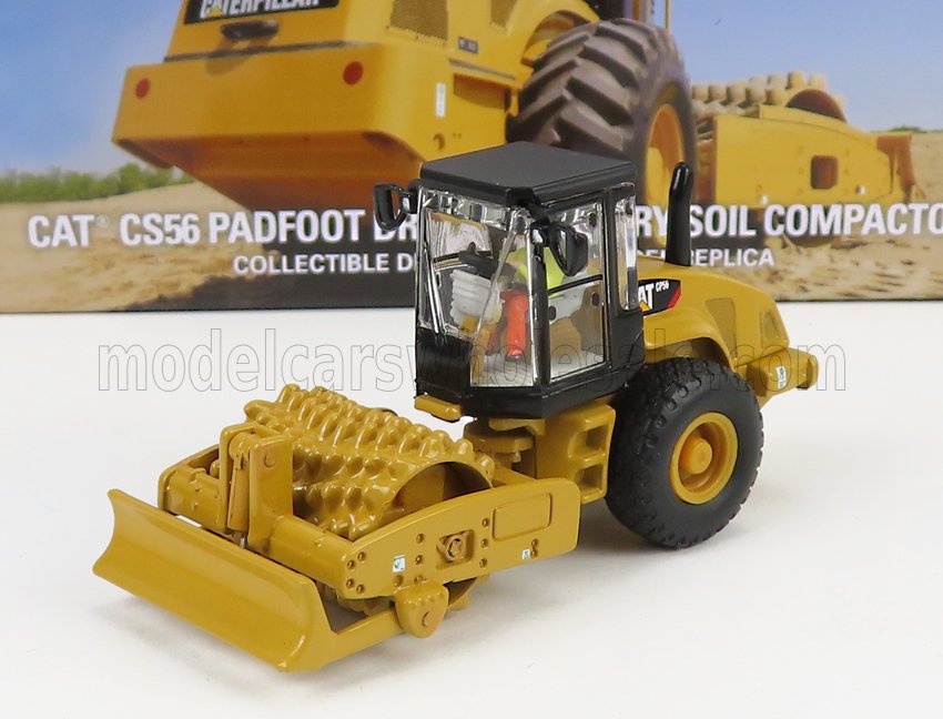Caterpillar CATCS56 Padfoot Drum Vibratory Soil Compactor Yellow Black DM Models 1:87 scale model