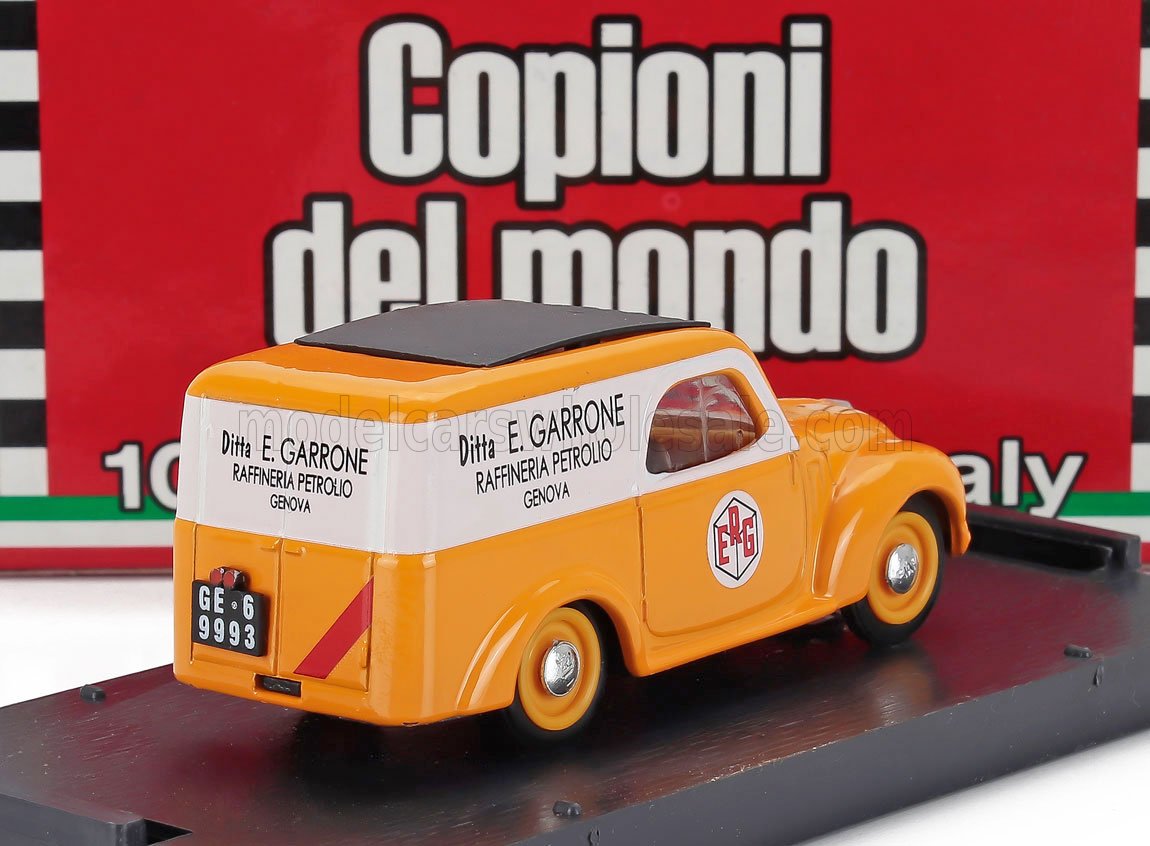 FIAT - 500C VAN FURGONCINO ERG GENOVA 1950 - ORANGE WHITE Scale model car on Vroomi