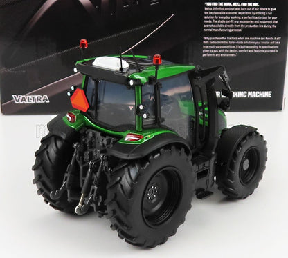 Green Valtra tractor scale model with detailed rear, large tires, and red safety triangle available at Vroomi