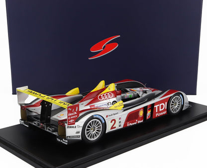 AUDI - R10 TDI 5.5L TURBO V12 TEAM AUDI SPORT NORTH AMERICA N 2 WINNER 24h LE MANS 2008 RINALDO CAPELLO - TOM KRISTENSEN - ALLAN McNISH - CON VETRINA - WITH SHOWCASE - SILVER RED YELLOW