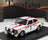 Voiture miniature Toyota de rallye blanche avec bandes rouges, numéro 3, présentée chez Vroomi