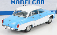Blue and white 1/18 scale Wartburg 312 die-cast model car with chrome details, available on Vroomi