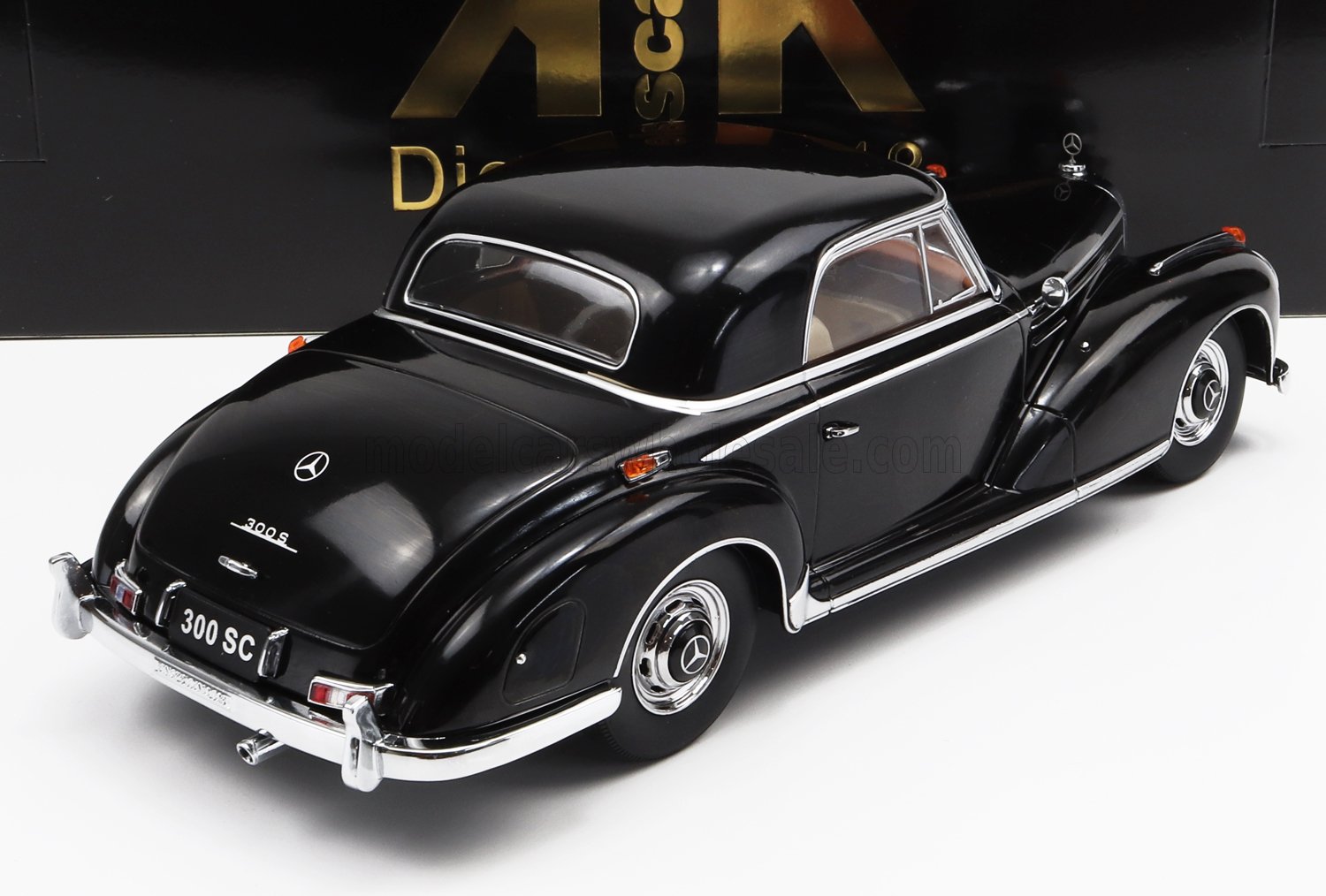 Black Mercedes-Benz 300SC 1/18 die-cast model car collectible, available at Vroomi