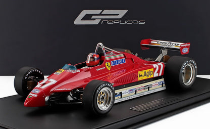 FERRARI – F1 126C2 Nr. 27, 2. Platz beim GP von San Marino (mit Fahrerfigur) 1982 GILLES VILLENEUVE – ROT – Vroomi
