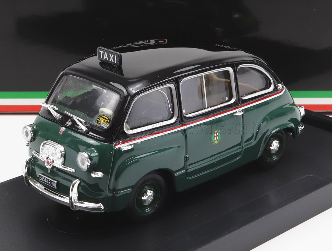 FIAT - 600 MULTIPLA 1 SERIES TAXI MILANO 1956 - GREEN BLACK Scale model car on Vroomi