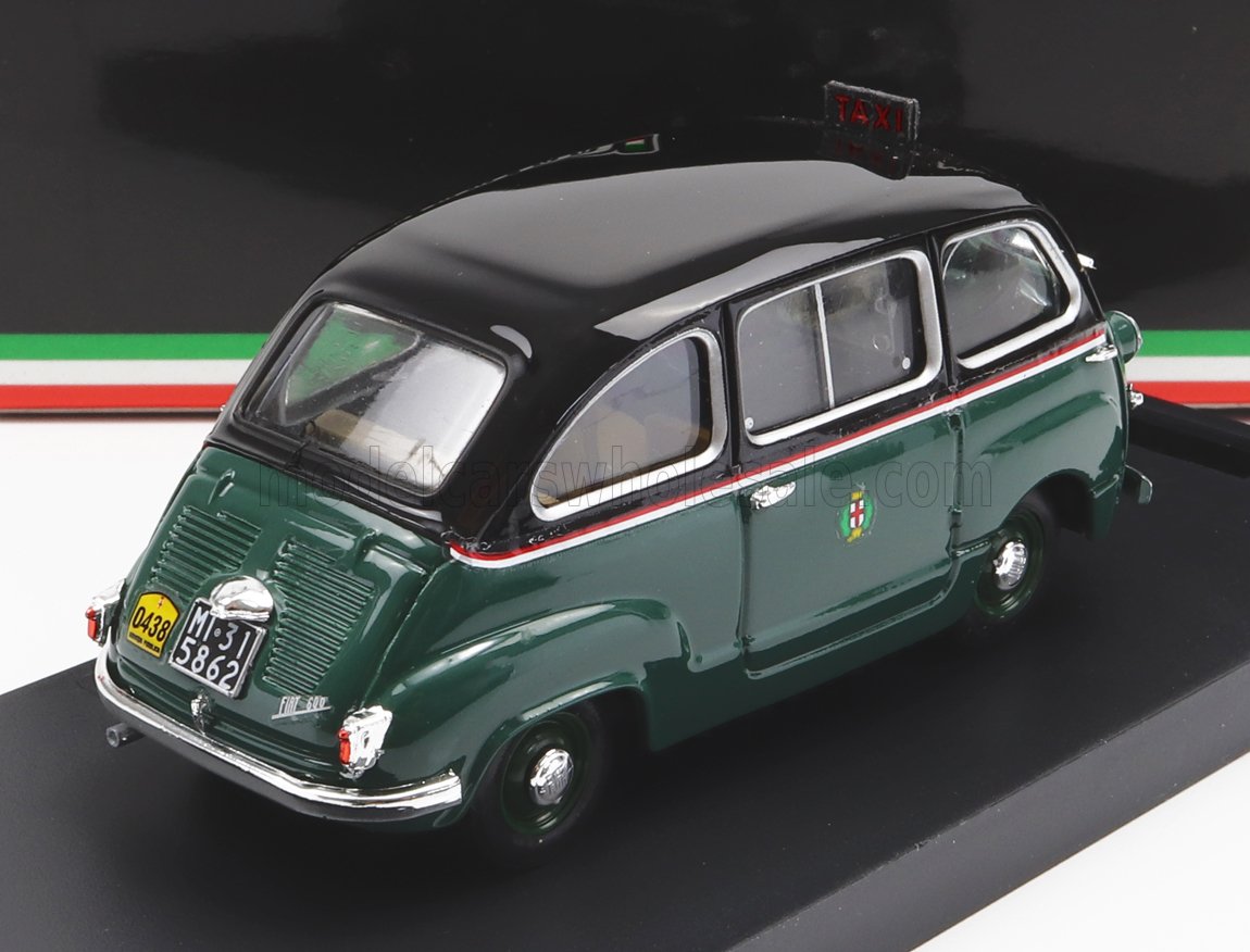 FIAT - 600 MULTIPLA 1 SERIES TAXI MILANO 1956 - GREEN BLACK Scale model car on Vroomi
