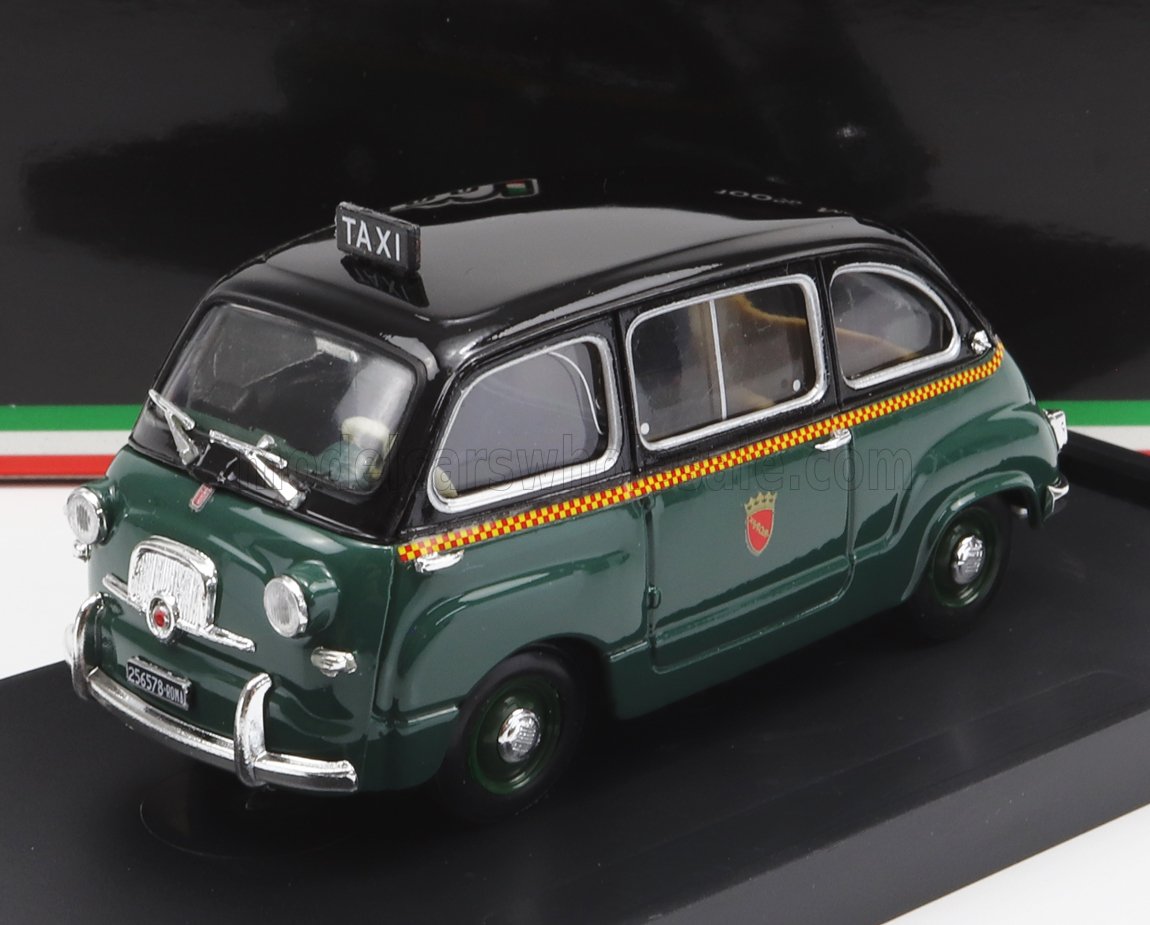 FIAT - 600 MULTIPLA I SERIES TAXI ROMA 1956 - GREEN BLACK Scale model car on Vroomi