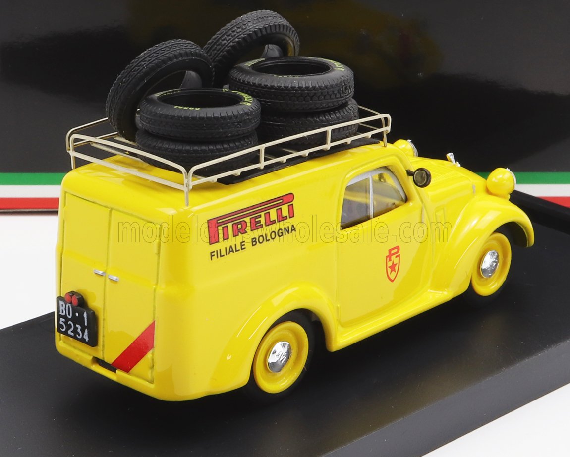 Fiat 500B Van Pubblicitario Pirelli Bologna Assistenza Mille Miglia 1950 Yellow Brumm 1:43 scale model - image 2