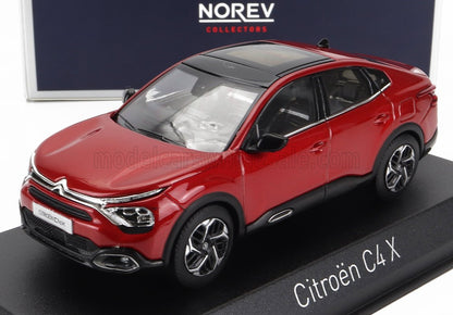 Red Citroën C4 X model car by Norev Collectors displayed on a stand, offered on Vroomi