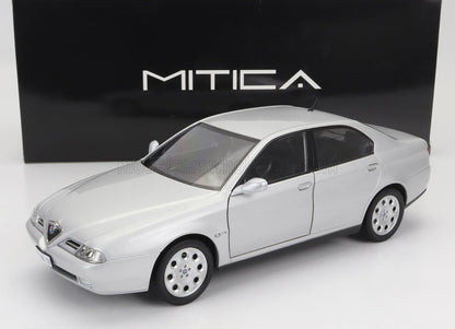 Silver Alfa Romeo 166 diecast model car front side view with MITICA branding, offered on Vroomi
