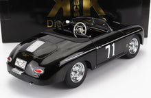 Black Porsche 356 A Speedster model car with racing number 71, classic design, and white steering wheel, offered on Vroomi
