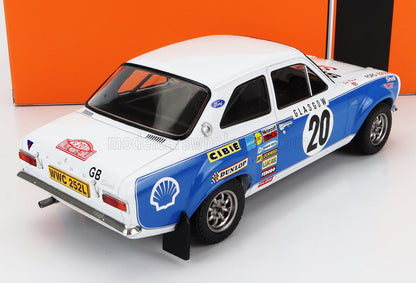 FORD ENGLAND  ESCORT MKI RS 1600 (versión nocturna) N.º 20, 4.º RALLY DE MONTECARLO 1973 HANNU MIKKOLA - JIM PORTER - AZUL Y BLANCO Maqueta de coche en Vroomi