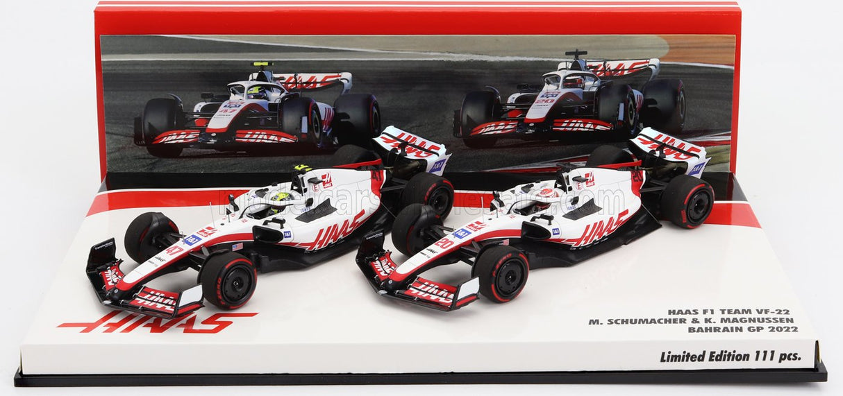 HAAS | F1  SET 2X VF-22 TEAM HAAS N 20 5th BAHRAIN GP 2022 KEVIN MAGNUSSEN + N 47 BAHRAIN GP 2022 MICK SCHUMACHER