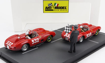 FERRARI - DIORAMA SET 2X 315S SPIDER sn0684 N 535 WINNER MILLE MIGLIA 1957 P.TARUFFI + N 532 2nd MILLE MIGLIA 1957 W.VON TRIPS - RED