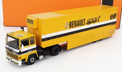 BERLIET - TR350 TRUCK TEAM F1 RENAULT ELF SPORT: CAMIÓN TRANSPORTADOR DE COCHES DE CARRERAS - AMARILLO. Maqueta de coche en Vroomi