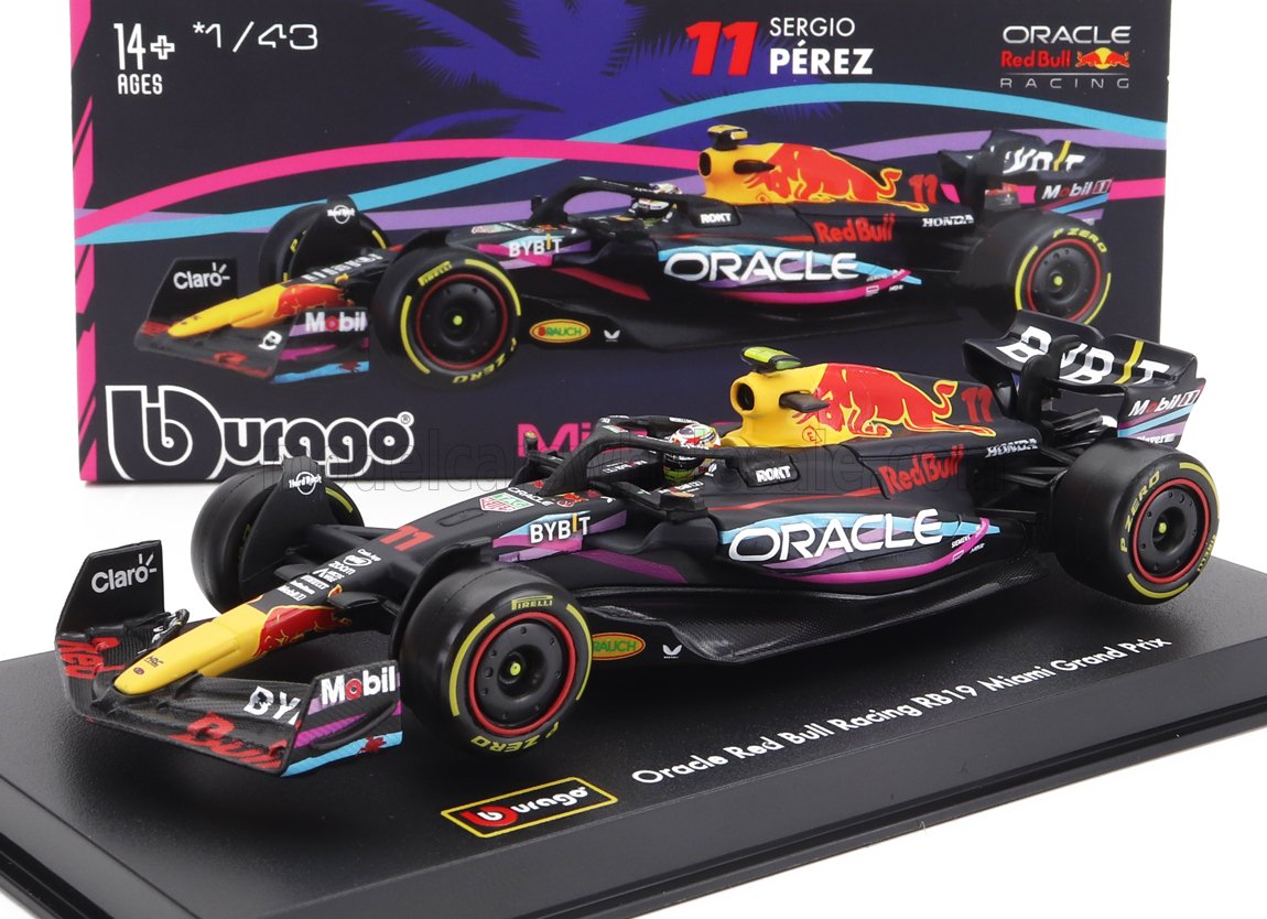 RED BULL | F1  RB19 TEAM ORACLE RED BULL RACING N 11 2nd MIAMI GP 2023 SERGIO PEREZ - WITH HELMET AND PLASTIC SHOWCASE