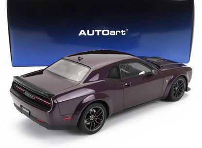 Purple Dodge Challenger model car by AUTOart displayed with branded blue background, available on Vroomi platform