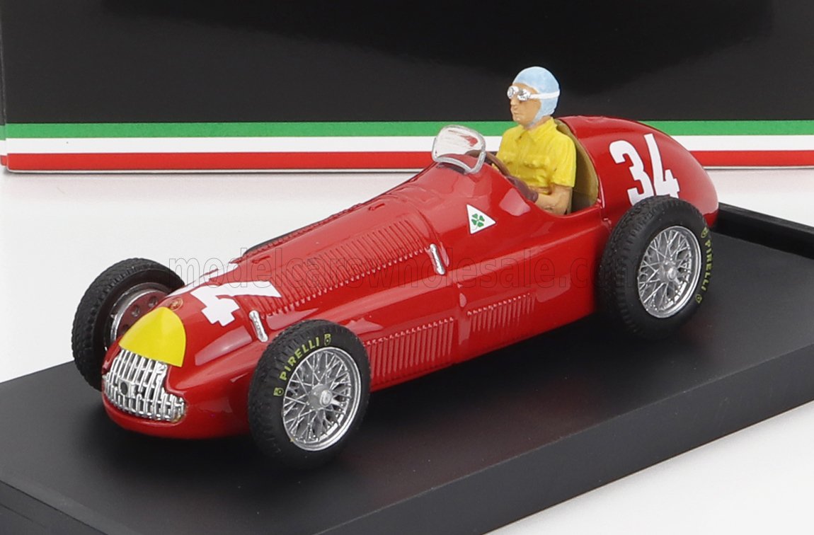 ALFA ROMEO - F1 158 N 34 WINNER MONACO GP 1950 JUAN MANUEL FANGIO - WITH DRIVER FIGURE - RED Scale model car on Vroomi