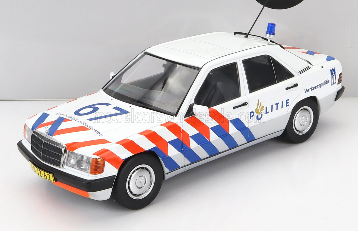 Mercedes-Benz 190E W201 No. 67 Police Dutch 1993 White Blue Red Triple 9 1:18 scale model