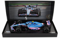 Voiture miniature F1 Alpine BWT A522 par Vroomi, réplique die-cast détaillée en coffret vitrine