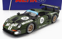 Groen Porsche 911 GT1-schaalmodel met Mobil 1-bekleding, nummer 25, van Vroomi