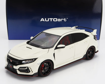 White Honda Civic Type R model car with black and red accents displayed in front of AUTOart box, available on Vroomi
