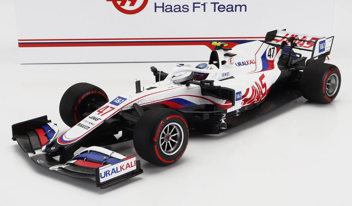 HAAS | F1  VF-21 065/6 TEAM URALKALI N 47 BELGIUM GP 2021 MICK SCHUMACHER WITH MICHAEL SCHUMACHER RETRO HELMET LIVERY