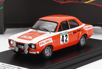 Red and white Ford Escort Mk1 rally scale model car, collectible, currently in stock online.